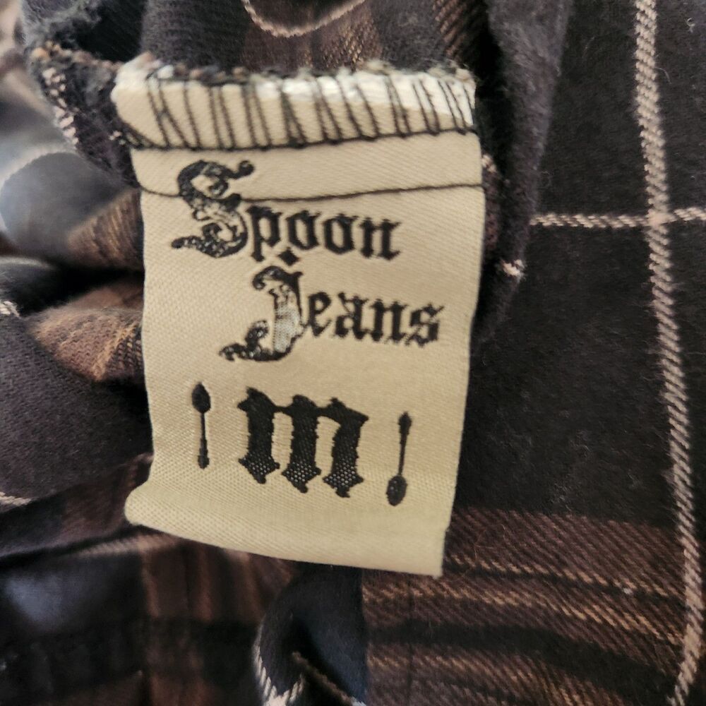Spoon Jeans Crop Brown and Cream Check Flannel Button Down, Medium - Picture 5 of 8